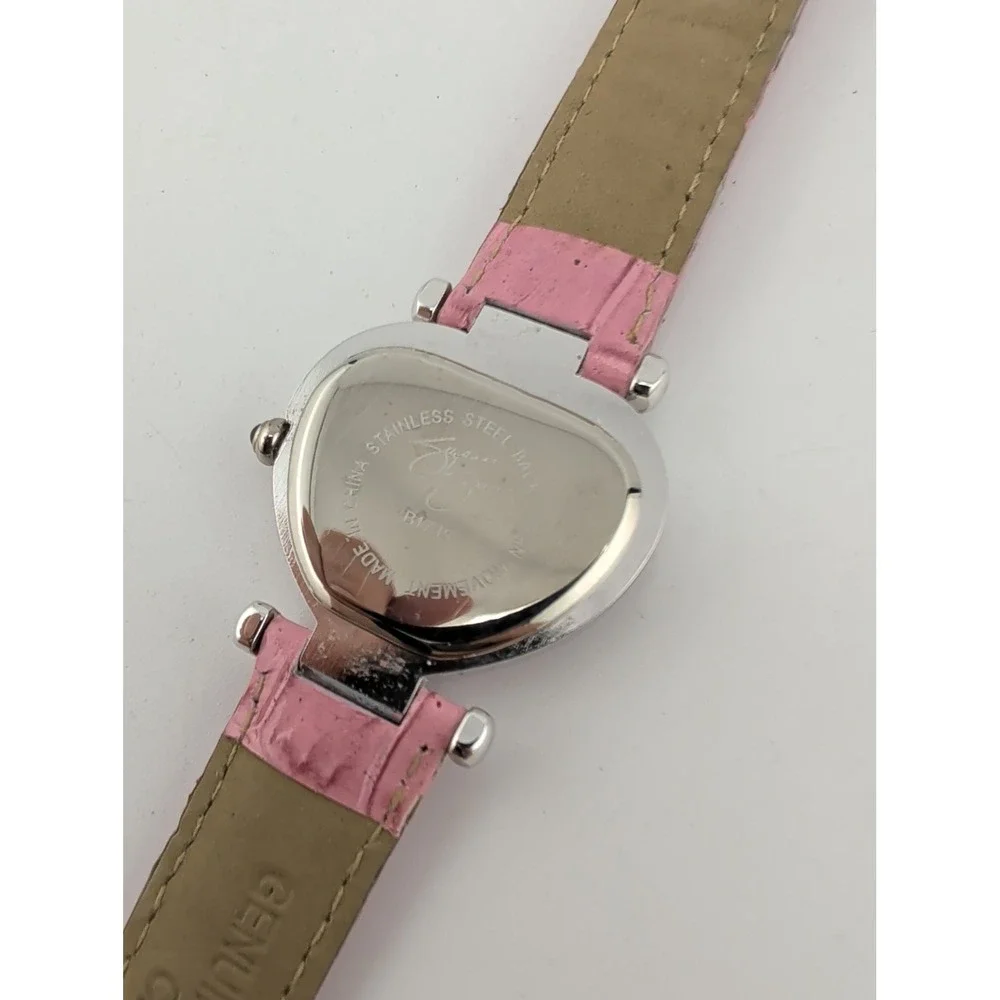 Suzanne Somers Womens Watch 29mm MOP Heart Shaped Dial Pink Leather New Battery